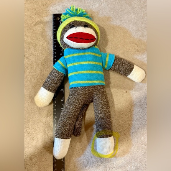 2/$30 Unusual Sock Monkey Plush Toy -with Blue and Green sweater & hat - Picture 5 of 5